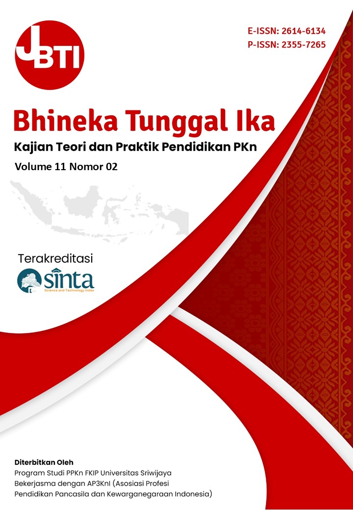 					View Vol. 11 No. 02 (2024): Bhineka Tunggal Ika: Kajian Teori dan Praktik Pendidikan PKn (On Progress) 
				